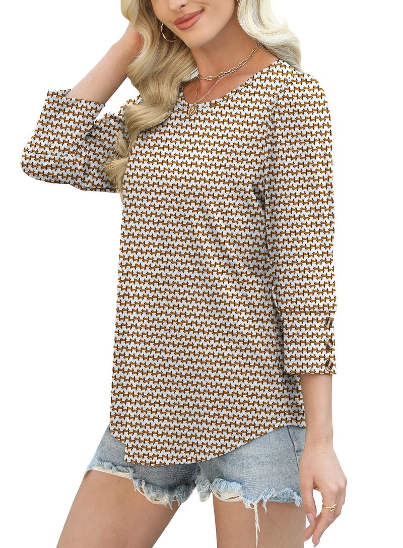 OFEEFAN Fall Fashion Must Haves Boho Tops for Women Trendy Business Casual Outfits Plus Size Blouses Dressy Work Tshirts Shirts Spring Summer Women's Clothing Brown 2XL - Image 4