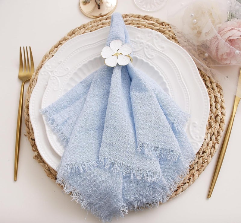 JINVASE Cloth Napkins with Fringe Set of 12100 Soft Cotton Gauze Washable Easter Spring Napkins for Wedding Decorative Dinner Parties1616 Light Blue - Image 1