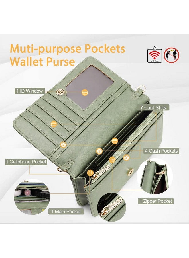 APHISON Crossbody Bags For Womenwristlet Wallet Phone Purse Shoulder Handbags Multifunction Small Rfid Clutch Card Holder Green - Image 3