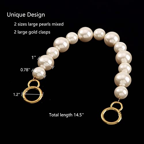 Xiazw DIY Sturdy Large Imitation Pearl Bead Purse Handle Strap Bag Charms Handbag Chain Replacement Accessories Decoration (Off White with Antique Gold Clasp) - Image 2