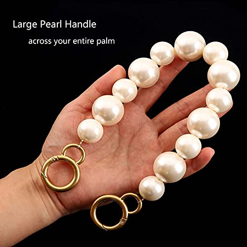 Xiazw DIY Sturdy Large Imitation Pearl Bead Purse Handle Strap Bag Charms Handbag Chain Replacement Accessories Decoration (Off White with Antique Gold Clasp) - Image 3