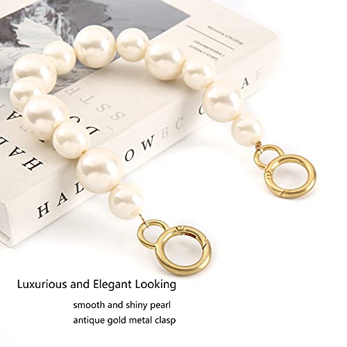Xiazw DIY Sturdy Large Imitation Pearl Bead Purse Handle Strap Bag Charms Handbag Chain Replacement Accessories Decoration (Off White with Antique Gold Clasp) - Image 4