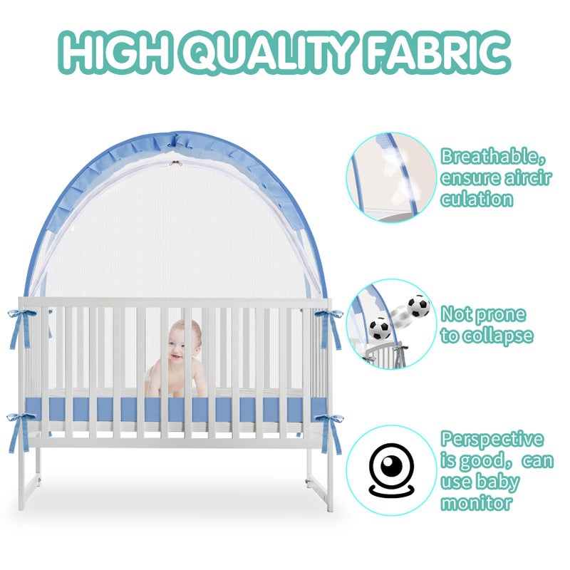 Zkaitoy Crib Tent - Crib Net to Keep Baby in, Stop Baby from Climbing Out of Crib, Pop Up Crib Tent with Durable Breathable Net Double Zipper Strong Rods Installation Convenience - Image 4