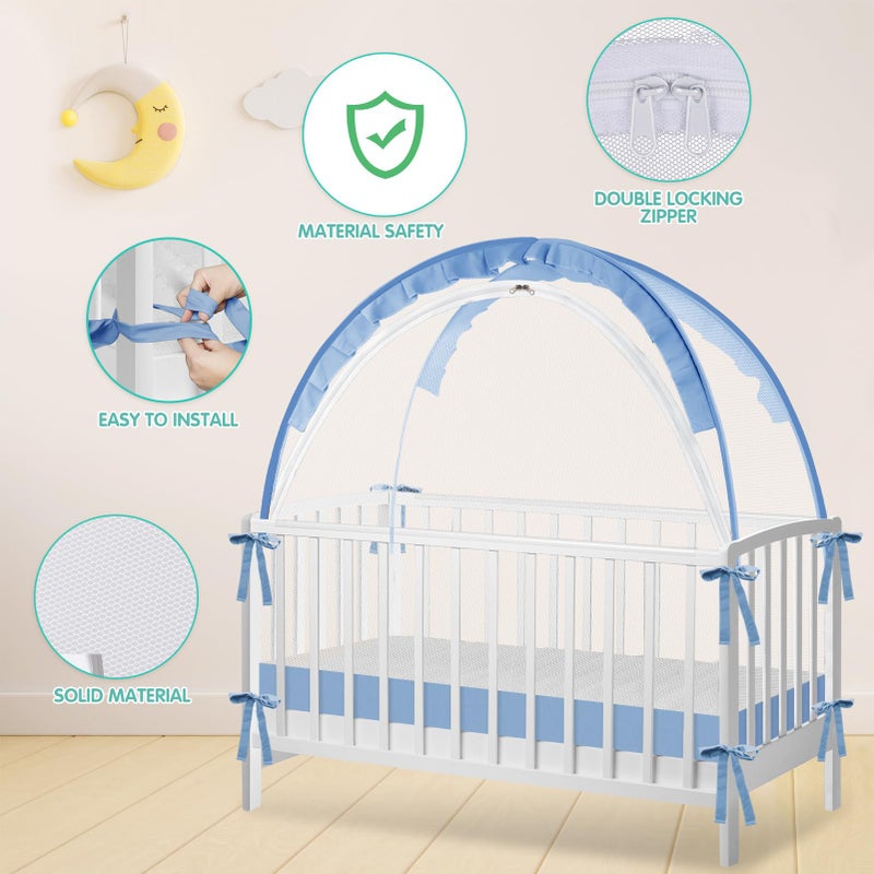 Zkaitoy Crib Tent - Crib Net to Keep Baby in, Stop Baby from Climbing Out of Crib, Pop Up Crib Tent with Durable Breathable Net Double Zipper Strong Rods Installation Convenience - Image 3