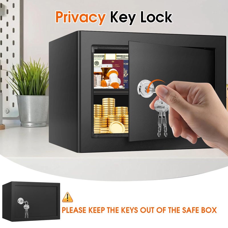 Psisuvry صندوق أمان مقاوم للحريق بسعة 1.3 قدم مكعب مع قفل مفتاح، صندوق أمان فولاذي مخفي مع رف قابل للإزالة للنقود والمجوهرات وجوازات السفر والأدوية، خزائن شخصية للمنزل/المكتب، 9.84"D x 13.78"W x 9.84"H - Image 5