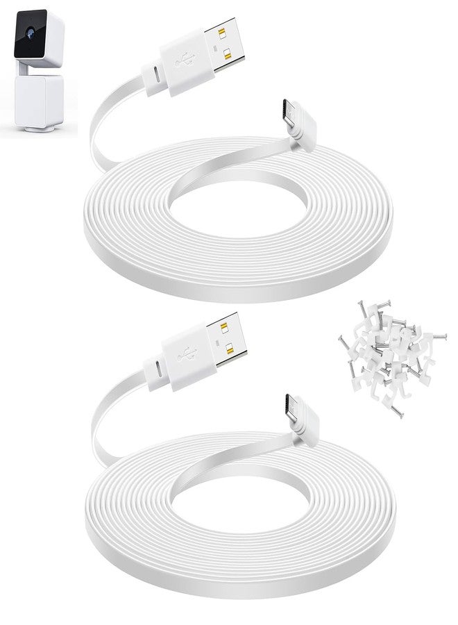 Smays 10 ft Cable for WYZE Cam Pan v3 Camera, Long Micro USB Flat Power Cord, 90 Degree 2-Pack, White - Image 1