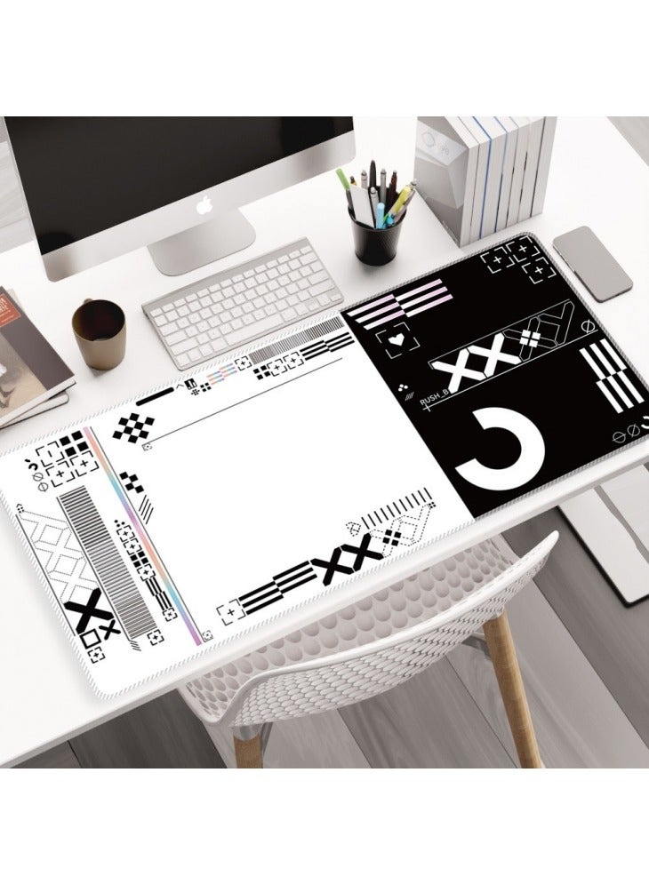 Large Gaming Mouse Pad Stitched Edges Extended Mousepad Smooth Cloth Surface Non-Slip Rubber Base Waterproof Anime Fine Woven Jacquard Spill-Resistant Desk Pad for Keyboard and Mouse for Precise and Quick Gliding of the Mouse Black and White(Geometry) 