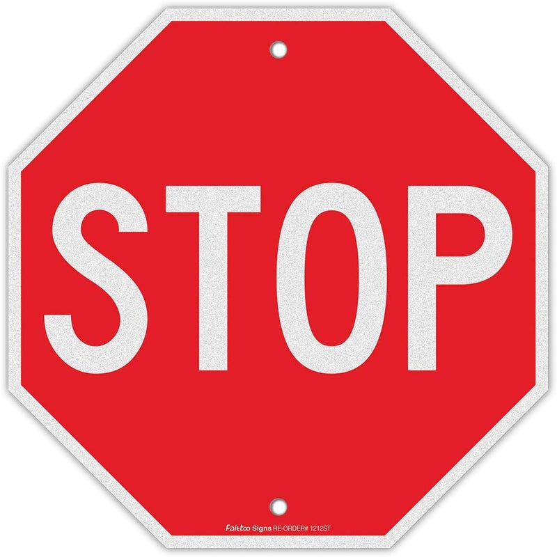 Faittoo Stop Sign, Street Slow Warning Reflective Signs, 12 x 12 Inches Octagon, .040 Rust Free Aluminum, UV Protected and Waterproof, Weather Resistant, Durable Ink, Easy to Mount - Image 1