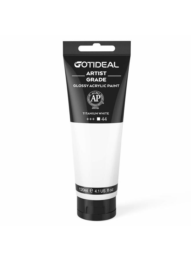 GOTIDEAL Acrylic Paint Titanium White Tubes(120ml, 4.1 oz) Non Toxic Non Fading,Rich Pigments for Painters, Adults & Kids, Ideal for Canvas Wood Clay Fabric Ceramic Craft Supplies (Titanium White) - Image 1