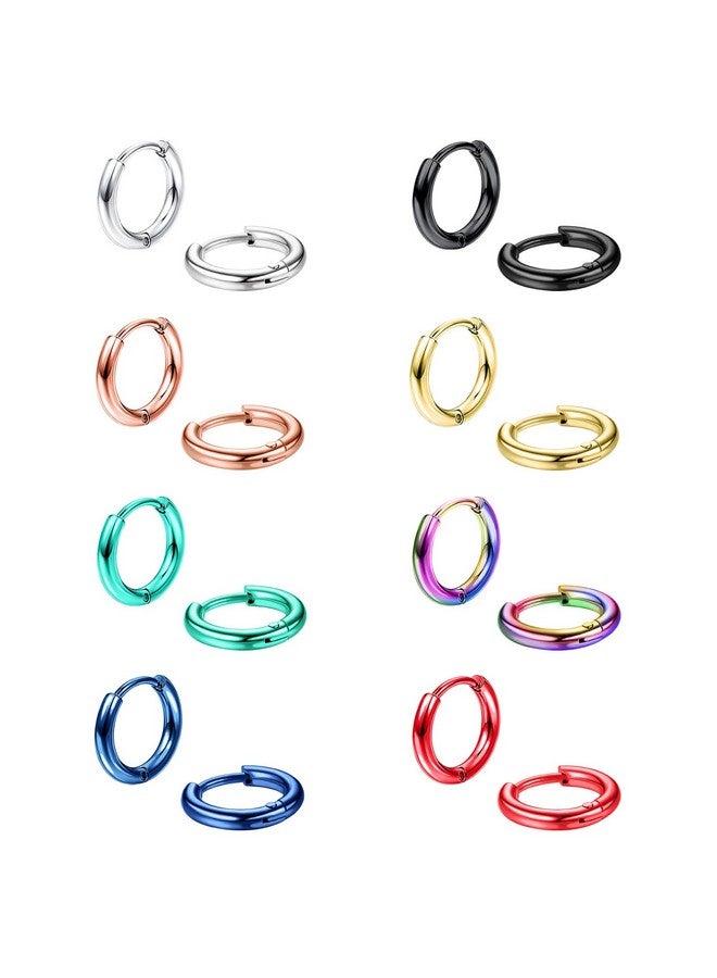 Jstyle Jstyle 8 Pairs 316L Surgical Stainless Steel Small Hoop Earrings for Men Women Hypoallergenic Huggie Hoop Earrings Cartilage Helix Lobes Sleeper Hoop Earrings Set 18G 8mm  - Image 1