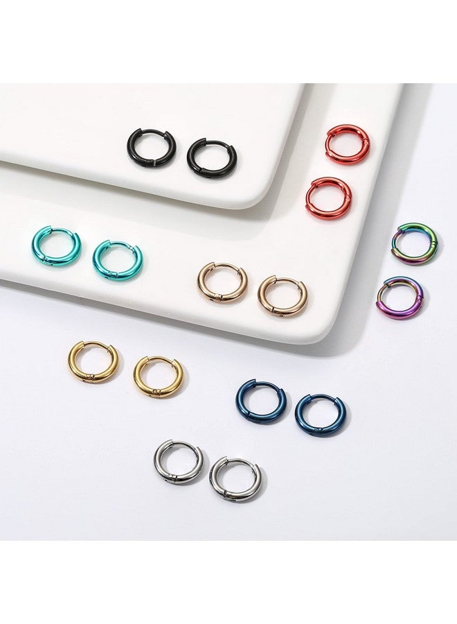 Jstyle Jstyle 8 Pairs 316L Surgical Stainless Steel Small Hoop Earrings for Men Women Hypoallergenic Huggie Hoop Earrings Cartilage Helix Lobes Sleeper Hoop Earrings Set 18G 8mm  - Image 3