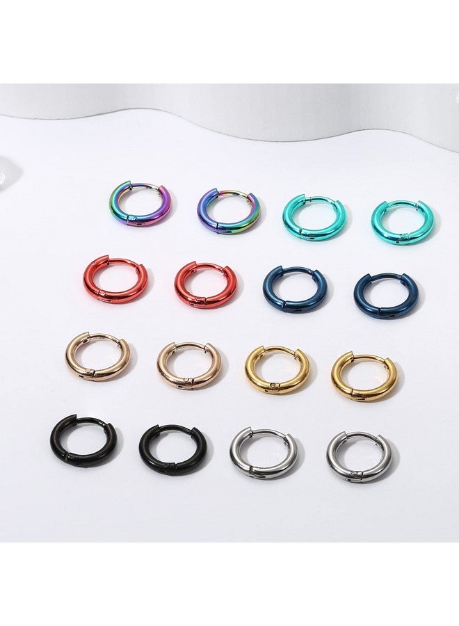 Jstyle Jstyle 8 Pairs 316L Surgical Stainless Steel Small Hoop Earrings for Men Women Hypoallergenic Huggie Hoop Earrings Cartilage Helix Lobes Sleeper Hoop Earrings Set 18G 8mm  - Image 4