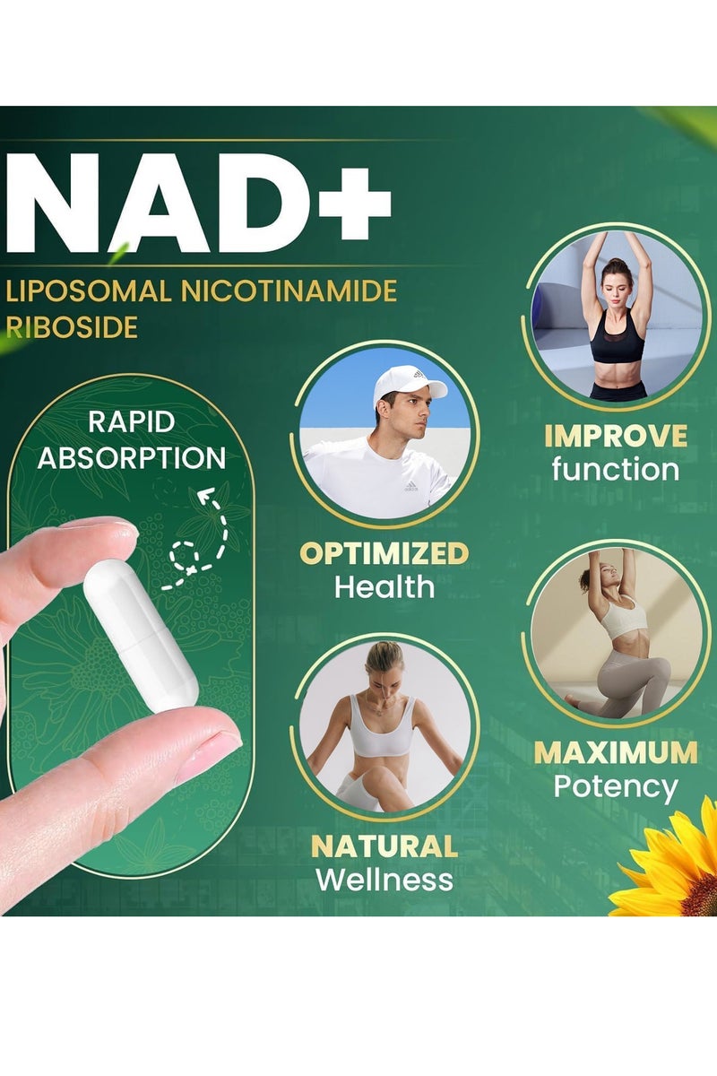NAD High Purity NAD+ Supplement with Nicotinamide Riboside & Resveratrol for Energy, Vitality, Anti-Aging, Focus & DNA Repair – 80 Vegan Capsules with Liposomal Delivery for Maximum Absorption - Image 2