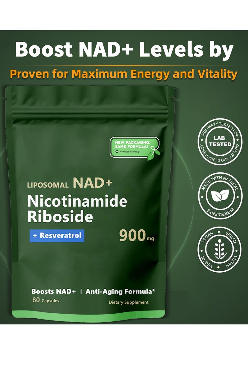 NAD High Purity NAD+ Supplement with Nicotinamide Riboside & Resveratrol for Energy, Vitality, Anti-Aging, Focus & DNA Repair – 80 Vegan Capsules with Liposomal Delivery for Maximum Absorption - Image 4