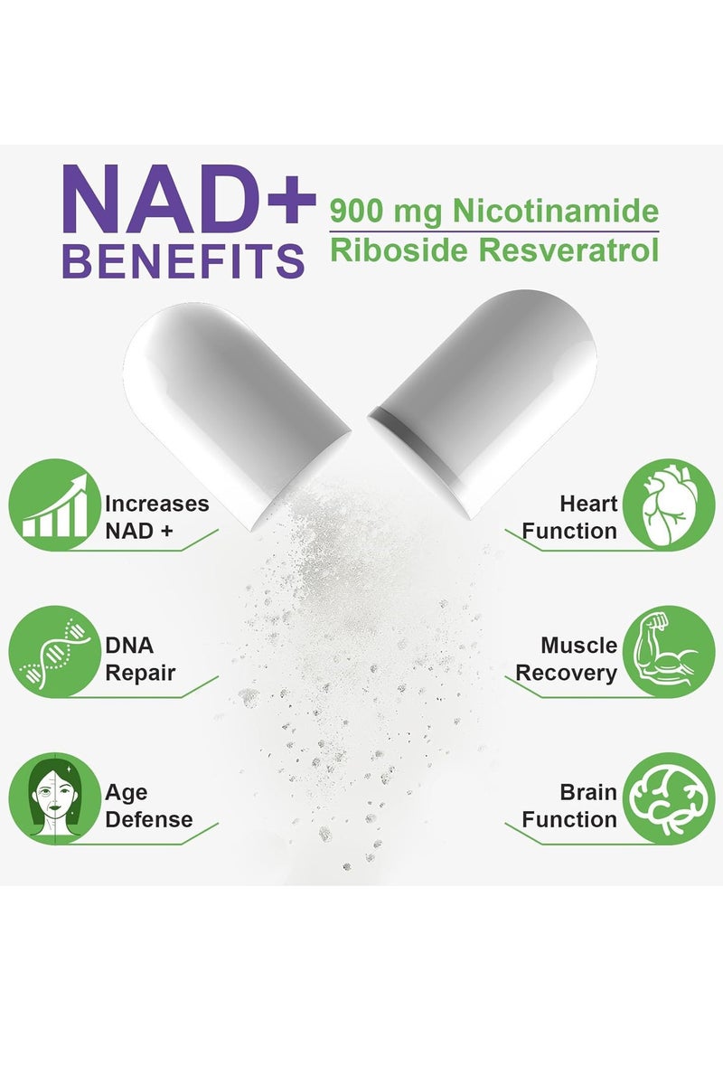 NAD High Purity NAD+ Supplement with Nicotinamide Riboside & Resveratrol for Energy, Vitality, Anti-Aging, Focus & DNA Repair – 80 Vegan Capsules with Liposomal Delivery for Maximum Absorption - Image 5