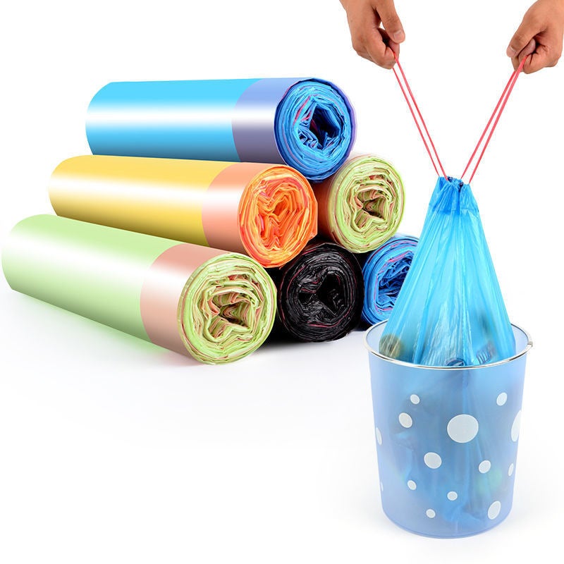 Garbage Bag Portable Drawstring Garbage Bag Thickened Color Breakpoint Kitchen Household Plastic Bag Automatic Closing - Image 4