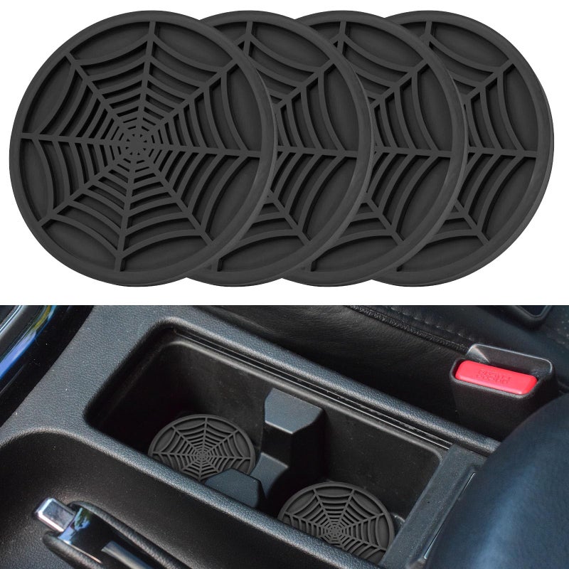 DBlosp 4 Pack Car Cup Holder Coasters  Cute And Creativity Cup Holder Insert Coaster Car Interior Accessories-2.75 Inch Silicone Anti Slip Spider Web Car Coaster-Universal - Image 1