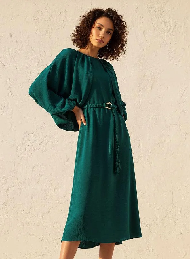 Iconic A line Midi Dress with Cape Sleeves