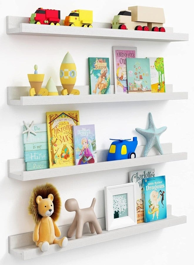 Forbena 36 Inch Floating Shelves for Wall 4-Pack, Large Nursery Book Shelves Bookshelf for Kids Bedroom, Long Picture Ledge Shelf with Lip for Living Room Photo Frames Art Display (White Solid Wood) - Image 1
