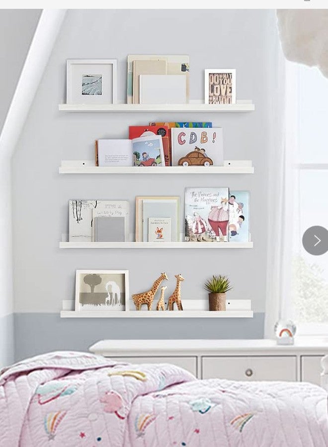 Forbena 36 Inch Floating Shelves for Wall 4-Pack, Large Nursery Book Shelves Bookshelf for Kids Bedroom, Long Picture Ledge Shelf with Lip for Living Room Photo Frames Art Display (White Solid Wood) - Image 4