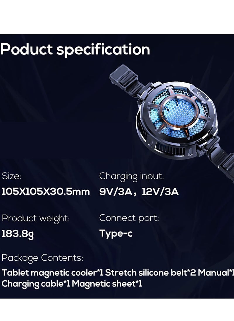 Magnetic iPad Cooler, Super Powerful Radiator with 3 Cooling Modes, Temperature Monitor LED Gaming Light,Elastic Silicone Buckle  - Image 2