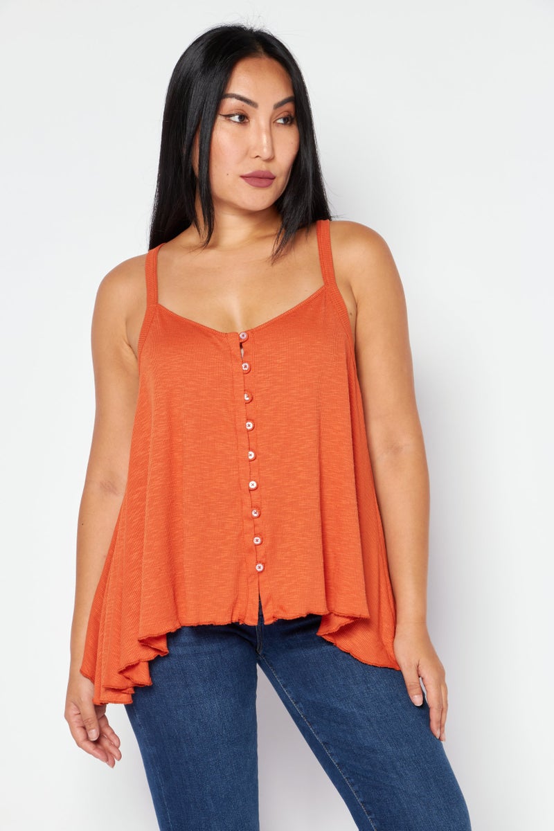 Jessica Simpson Women V Neck Sleeveless Solid Top, Orange - Image 1