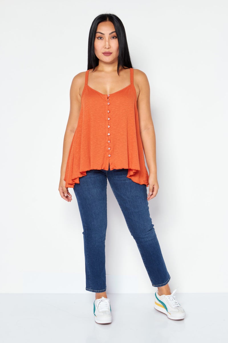 Jessica Simpson Women V Neck Sleeveless Solid Top, Orange - Image 4
