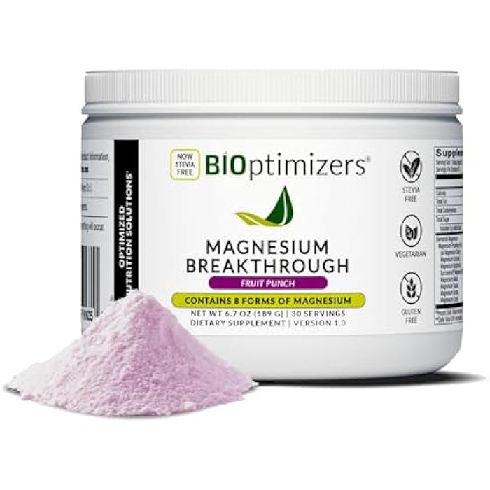 BIOptimizers Magnesium Breakthrough Drink - 8 Forms of Magnesium, Electrolytes, Sleep Health, Stress, Muscle Recovery, Heart Support | Glycinate, Citrate, Malate - Fruit Punch - Image 1