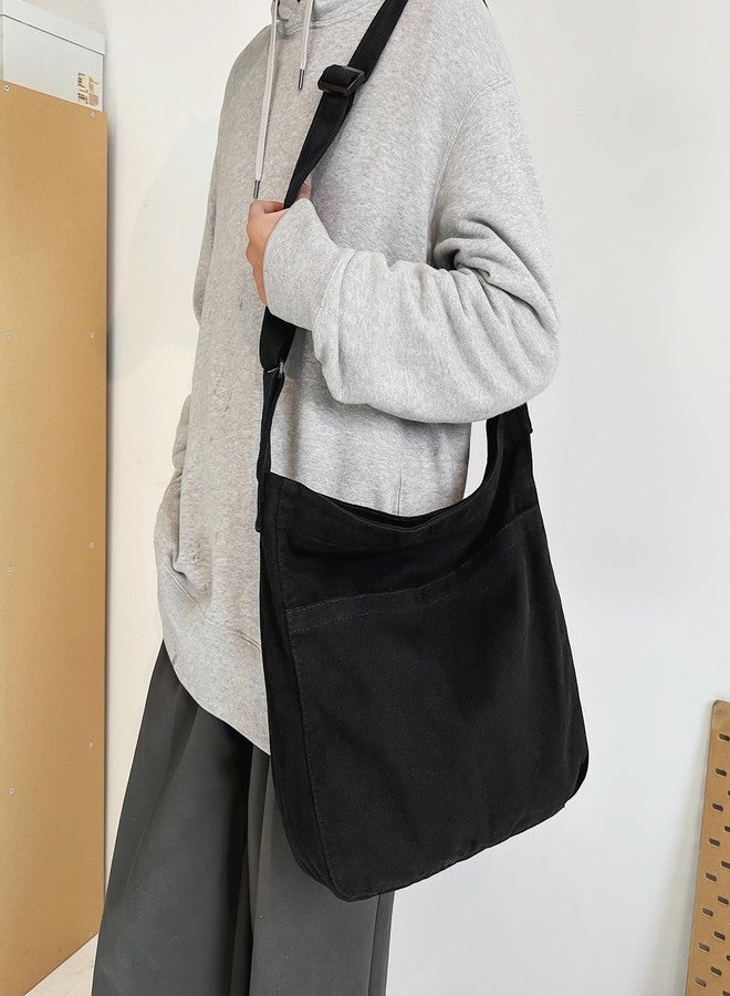 Youjaree Canvas Tote Bag for Women Large Hobo Crossbody Handbags Casual Shoulder Purse with Multiple Pockets (Black) - Image 2