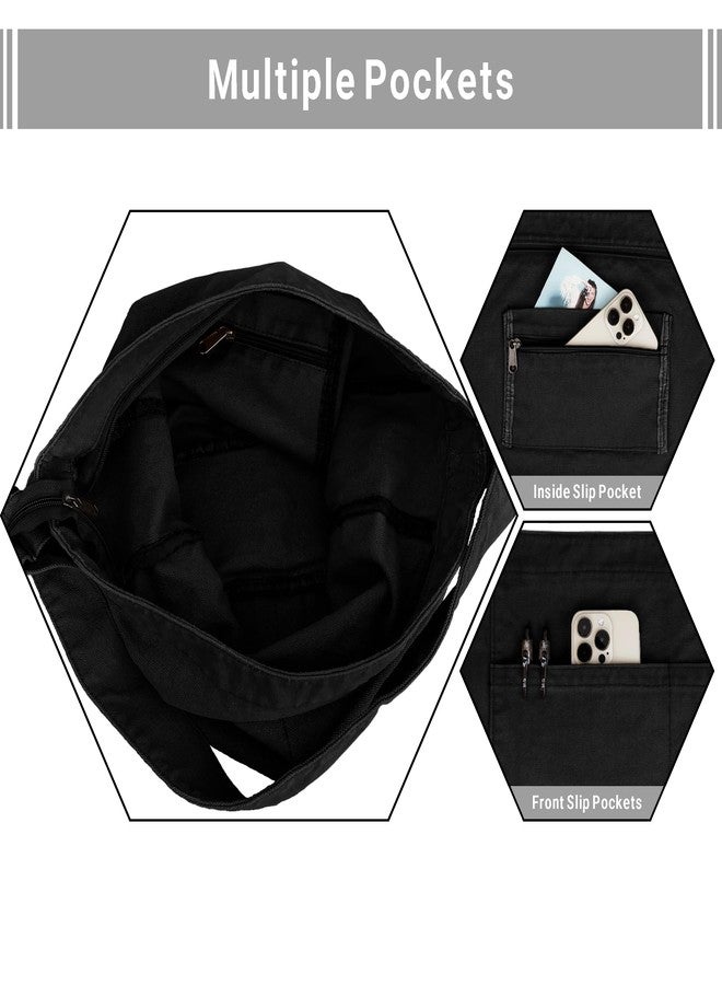 Youjaree Canvas Tote Bag for Women Large Hobo Crossbody Handbags Casual Shoulder Purse with Multiple Pockets (Black) - Image 5