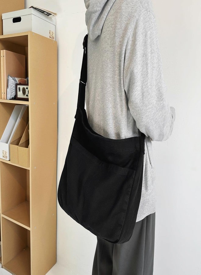 Youjaree Canvas Tote Bag for Women Large Hobo Crossbody Handbags Casual Shoulder Purse with Multiple Pockets (Black) - Image 3