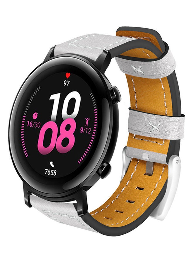 NIBEMINENT Leather Replacement Watch Strap For Huawei Gt 2 42mm / Honor Magic White - Image 2