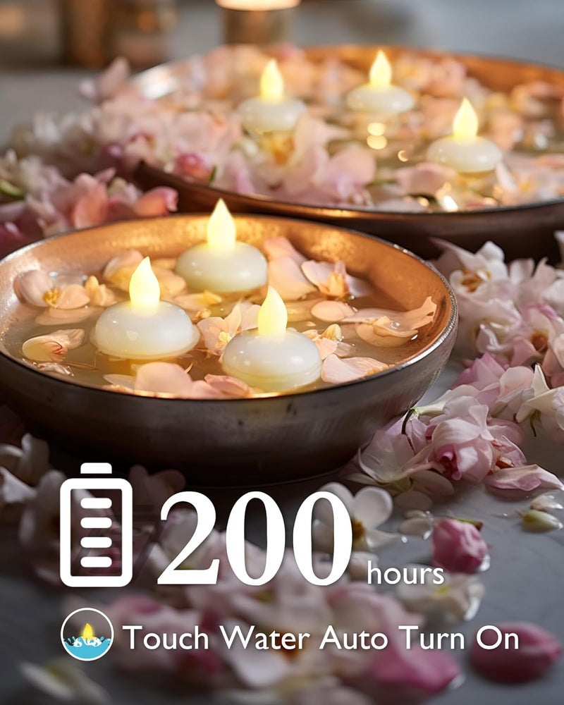 Homemory 200 Hours 24 Pack Flameless Floating Candles, Warm White Led Flickering Tealight Candles in Bulk, Decor for Wedding, Party, Centerpiece, Pool, Christmas - Image 2
