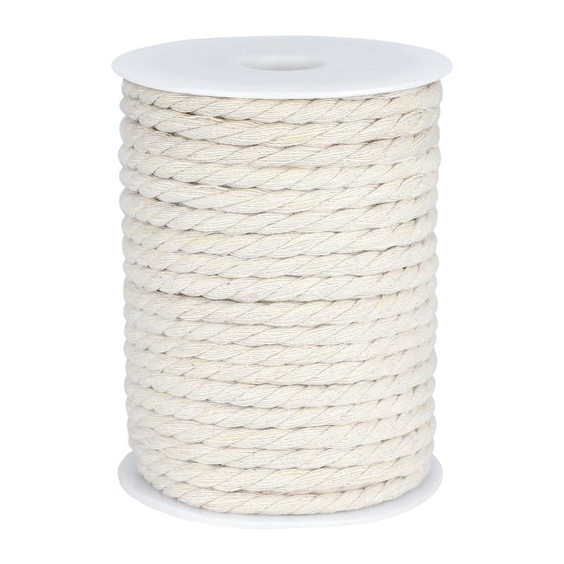 G2PLUS 6MM Cotton Macrame Cord 30M Thick Macrame Rope Beige Soft Cotton Rope for Wall Hanging DIY Garden Plant Hangers