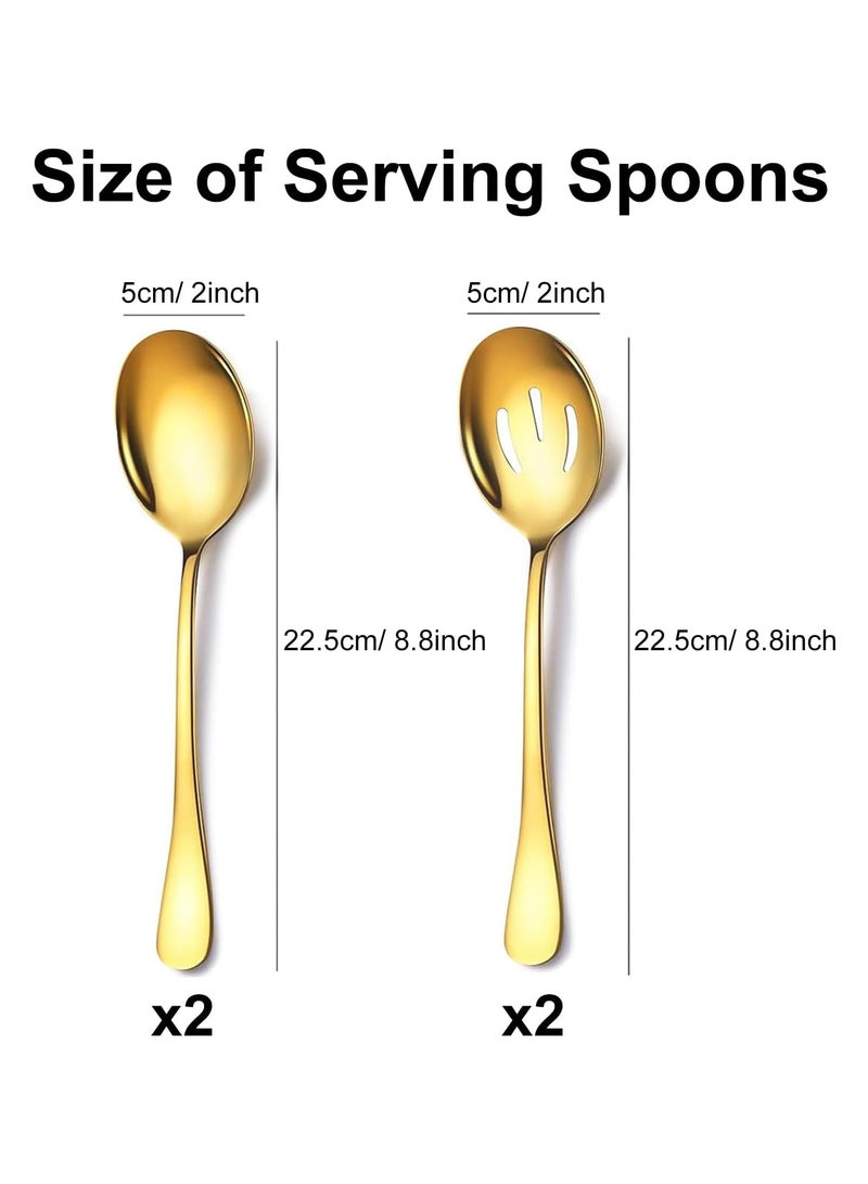 4 Pieces Serving Spoons Set, Includes 2 Serving Spoons and 2 Slotted Spoons, 8.8 Inch Stainless Steel Buffet Banquet Spoons, Serving Utensils Set for Parties, Gold - Image 4