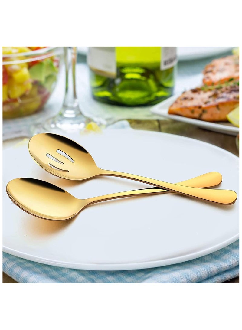 4 Pieces Serving Spoons Set, Includes 2 Serving Spoons and 2 Slotted Spoons, 8.8 Inch Stainless Steel Buffet Banquet Spoons, Serving Utensils Set for Parties, Gold - Image 2