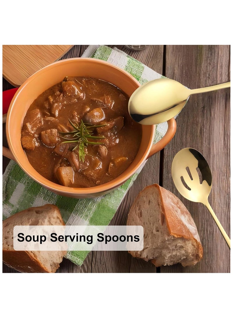 4 Pieces Serving Spoons Set, Includes 2 Serving Spoons and 2 Slotted Spoons, 8.8 Inch Stainless Steel Buffet Banquet Spoons, Serving Utensils Set for Parties, Gold - Image 5