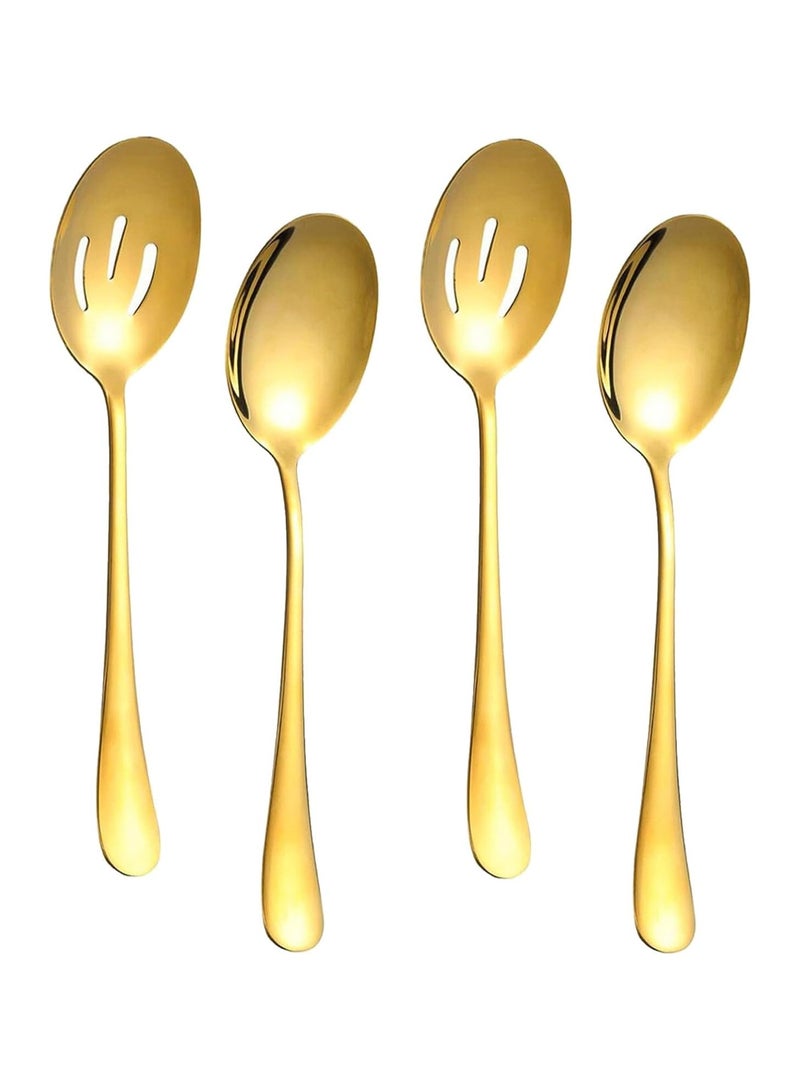 4 Pieces Serving Spoons Set, Includes 2 Serving Spoons and 2 Slotted Spoons, 8.8 Inch Stainless Steel Buffet Banquet Spoons, Serving Utensils Set for Parties, Gold - Image 1
