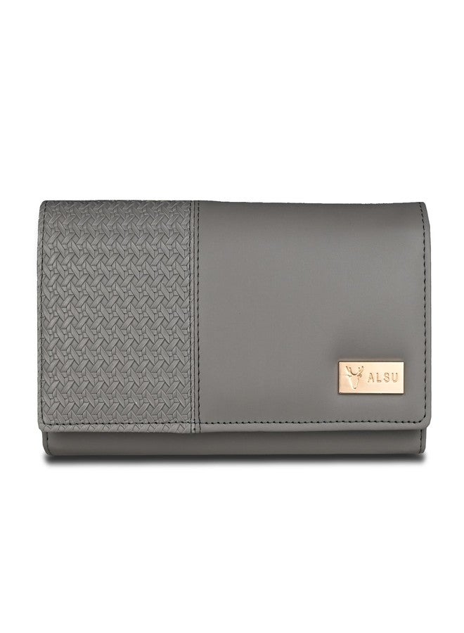 ALSU Women's Faux Leather Hand Wallet Clutch Trendy | 6 Card Slots | Phone Pocket | Zipper Pockets| Hand Purse (Grey) - Image 1