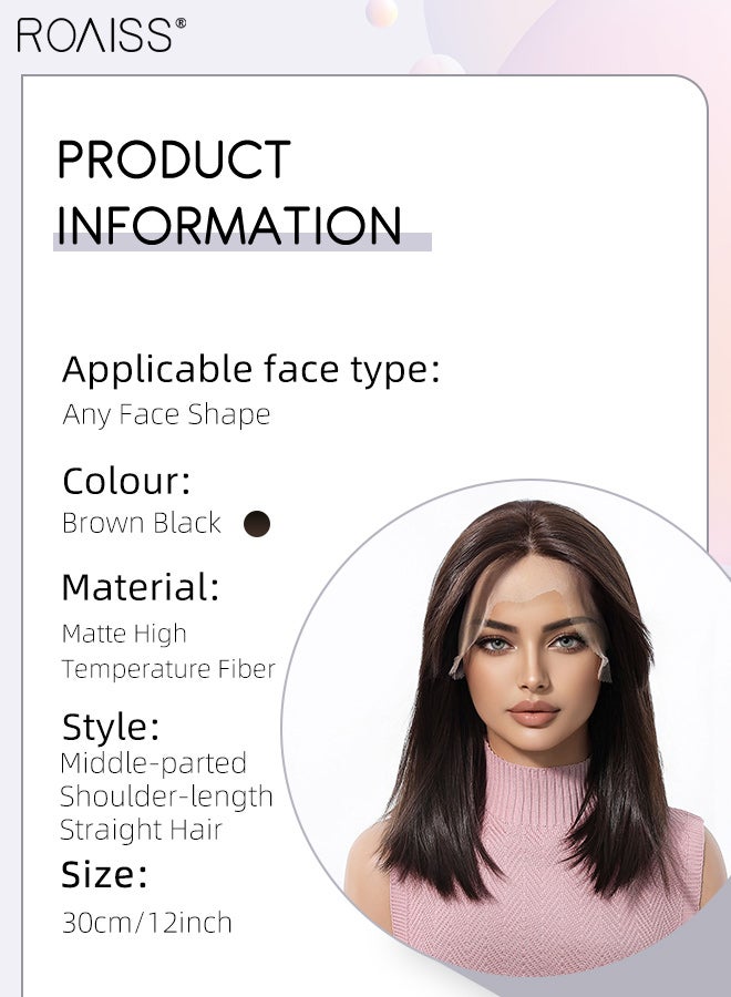 رويس باروكة شعر مستقيمة بطول الكتف من الدانتيل الأمامي 13×6، باروكة شعر نسائية طبيعية ناعمة مقاومة للحرارة من الألياف الصناعية لحفلات الزفاف والحفلات التنكرية والارتداء اليومي، 45 سم (17.7 بوصة) - Image 3