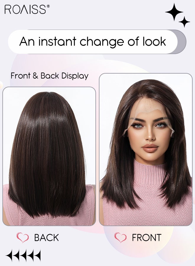 رويس باروكة شعر مستقيمة بطول الكتف من الدانتيل الأمامي 13×6، باروكة شعر نسائية طبيعية ناعمة مقاومة للحرارة من الألياف الصناعية لحفلات الزفاف والحفلات التنكرية والارتداء اليومي، 45 سم (17.7 بوصة) - Image 2