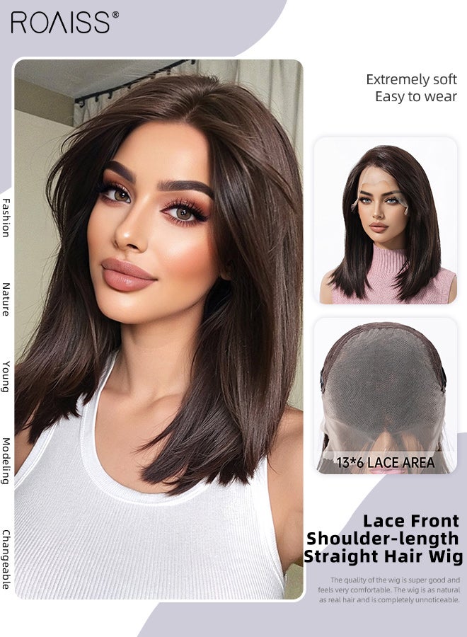 رويس باروكة شعر مستقيمة بطول الكتف من الدانتيل الأمامي 13×6، باروكة شعر نسائية طبيعية ناعمة مقاومة للحرارة من الألياف الصناعية لحفلات الزفاف والحفلات التنكرية والارتداء اليومي، 45 سم (17.7 بوصة) - Image 1