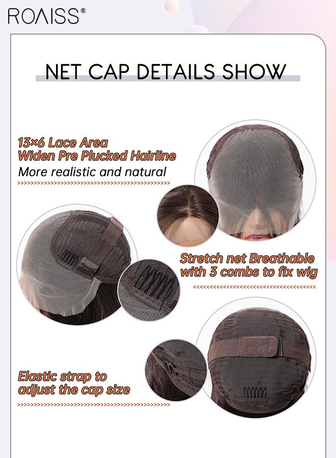 رويس باروكة شعر مستقيمة بطول الكتف من الدانتيل الأمامي 13×6، باروكة شعر نسائية طبيعية ناعمة مقاومة للحرارة من الألياف الصناعية لحفلات الزفاف والحفلات التنكرية والارتداء اليومي، 45 سم (17.7 بوصة) - Image 5