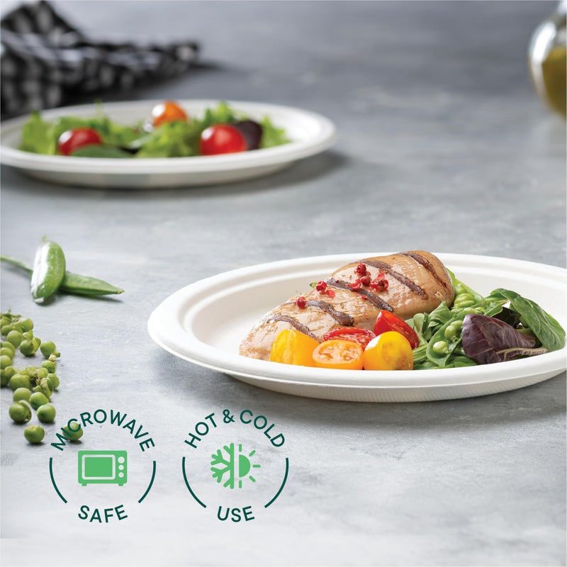 Stack Man 100% Compostable Paper Plates 9 Inch [500 Count] Heavy-Duty Dinner Plates - White Bagasse - Eco-Friendly Disposable Biodegradable Sugarcane Plates - [Bulk Case 4 x 125 Pack] - (BPI Certified) - Image 4