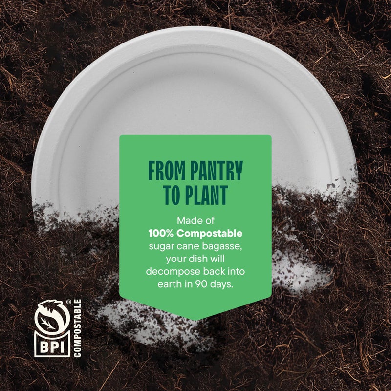 Stack Man 100% Compostable Paper Plates 9 Inch [500 Count] Heavy-Duty Dinner Plates - White Bagasse - Eco-Friendly Disposable Biodegradable Sugarcane Plates - [Bulk Case 4 x 125 Pack] - (BPI Certified) - Image 5