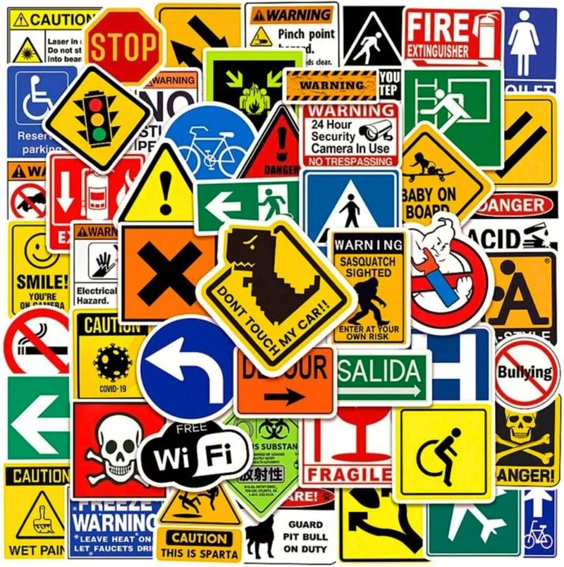 Traffic Signs Danger Warning Comic Computer Stickers Vinyl Stickers for Car Bike Laptop Skateboard Luggage Decal Graffiti Patches Stickers 100 pcs Warning Sign Style - Image 2