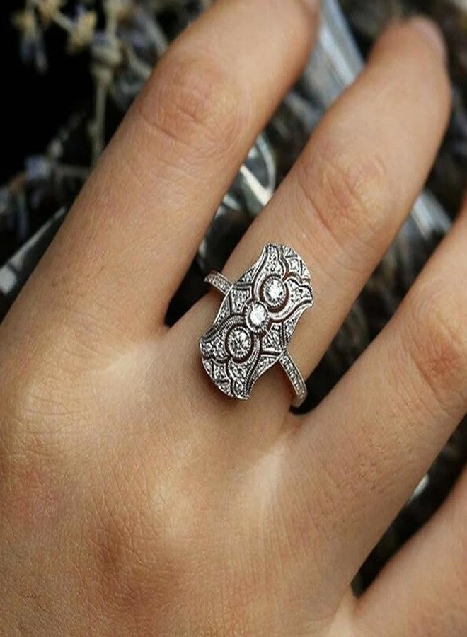 RKKOJJO Retro Vintage 925 Sterling Silver Shiny Full Diamond Gemstone Ring 18K Cubic Zirconia Promise Cocktail Rings Eternity Engagement Wedding Band Ring for Women Size 7 - Image 1