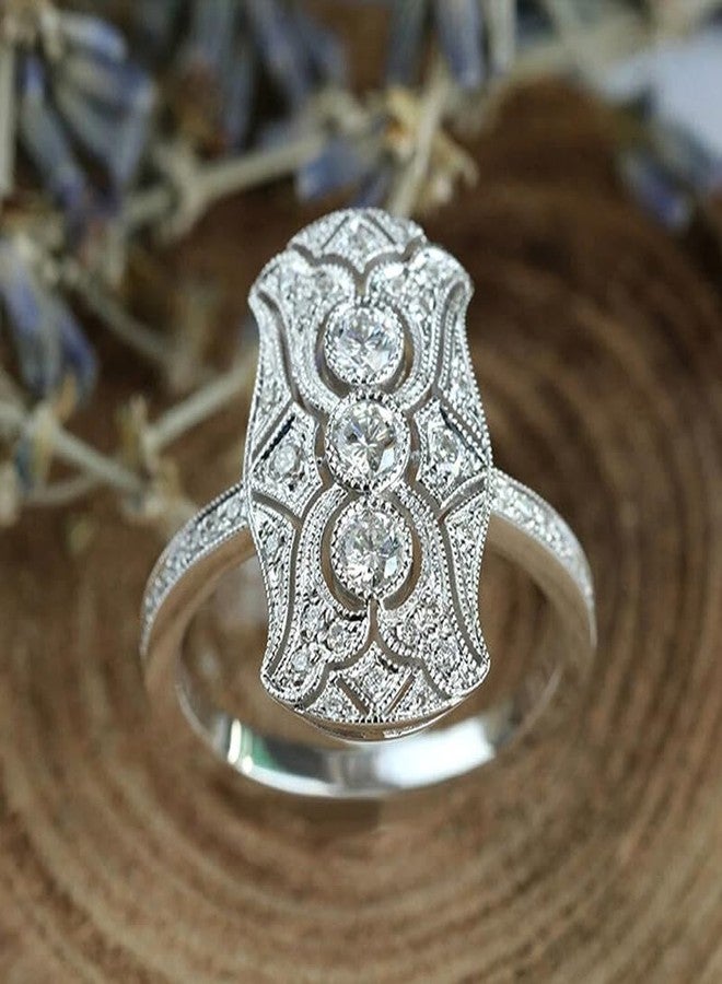 RKKOJJO Retro Vintage 925 Sterling Silver Shiny Full Diamond Gemstone Ring 18K Cubic Zirconia Promise Cocktail Rings Eternity Engagement Wedding Band Ring for Women Size 7 - Image 4