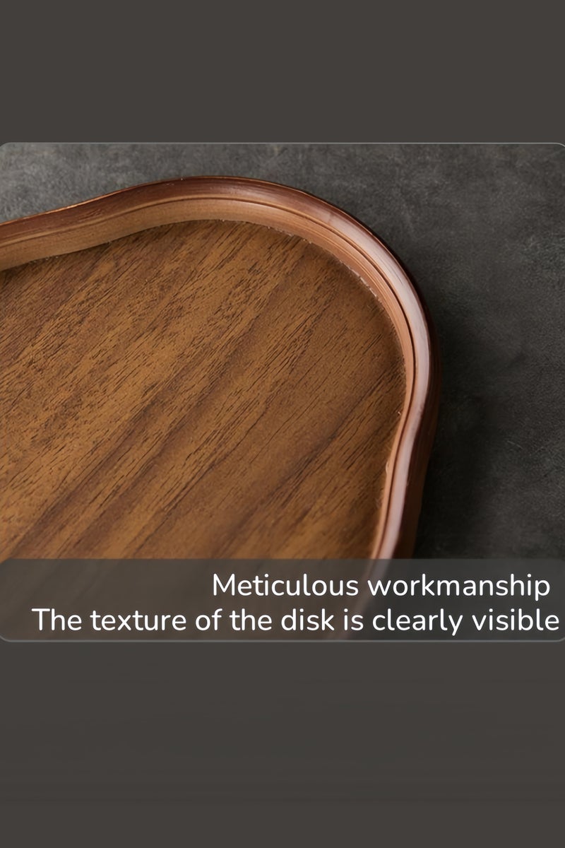 nihao 2 Pcs Large Black Walnut Wood Tray Set, Serve Tea, Coffee, Classic Circular Wooden Decorative Serving Tray with Raised Edges(Black Walnut-29*21*2.3CM+37**26*2.3CM) - Image 5