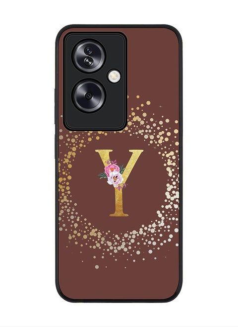 Rugged Black Edge Case for OnePlus Nord N30 SE, Slim fit Flexible Case Cover - Custom Monogram Initial Letter Floral Pattern Alphabet - Y (Brown)